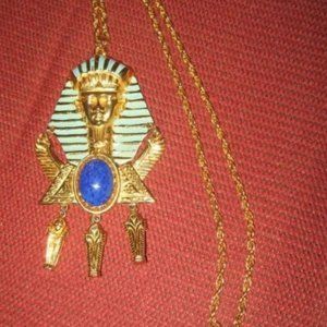 ❤️Rare Vintage CASTLECLIFF EGYPTIAN REVIVIAL PHAROAH PENDANT NECKLACE Signed
